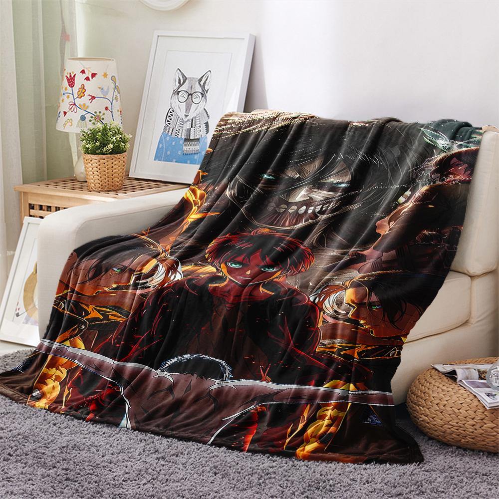 1PC Attack On Titan Print Flannel Blanket, High Quality All Seasons, Home Decor, Warmth and Comfort, Perfect for Christmas Gifts