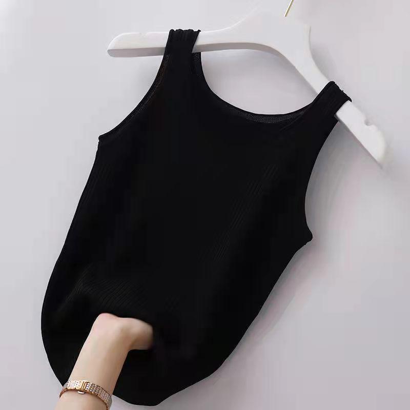 Plus-Size Women's Slim-Fit Sleeveless Ribbed Vest, Ice Silk, Versatile for Outerwear or Base Layer, Tight-Fitting Tank Top Style