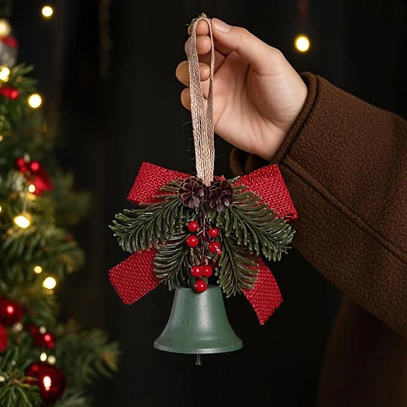 Christmas Bell Bow Pendant Xmas Tree Hanging Decoration Wind Chime Home Christmas Decoration Pine Cone Bells New Year Supplies
