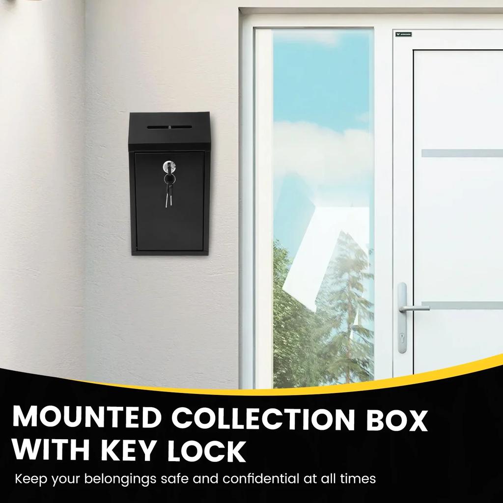 Wall Mounted Mail Box Metal Donation Box with Practical Slot Lock and Key Safe Reliable Cash Drop Box for Home Office Outdoor