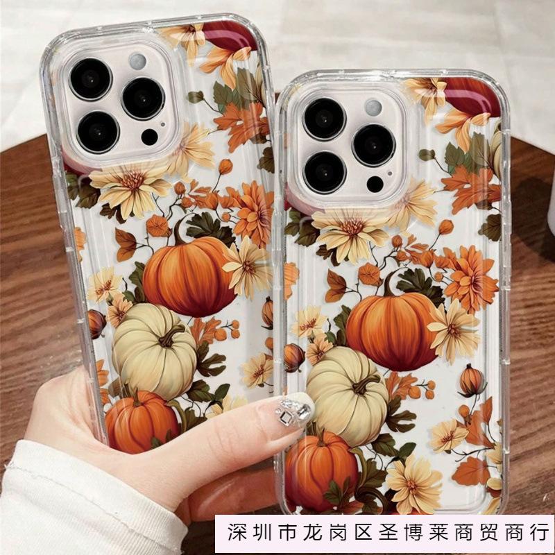 Yellow and white pumpkin flowers and plants are suitable for Apple 16Pro mobile phone case iPhone15Pro soft 14 transparent 13 airbags 12 bursts