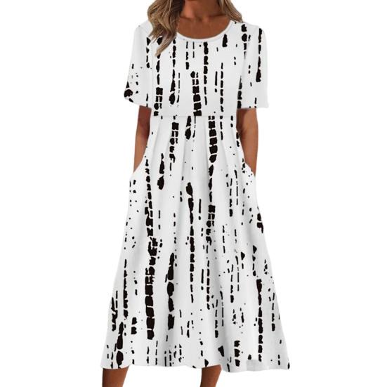 Popularna damska luźna sukienka O Neck Wysoka talia Zmywalna damska Zakupy Casualowa sukienka midi ślubna