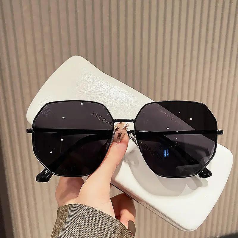 Transparent Blue Versatile Sunglasses Men'S Polygonal Metal Driving Sunglasses Korean Version Trendy Seaside Travel Glasses