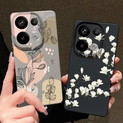 Funda Simple de TPU con Estampado Floral de Planta, Textura de Cuero Mate, Delgada, para Xiaomi 13T Pro Poco X6 M6 Pro Redmi Note 14 Pro 13 12 11, Cubierta Suave a Prueba de Golpes