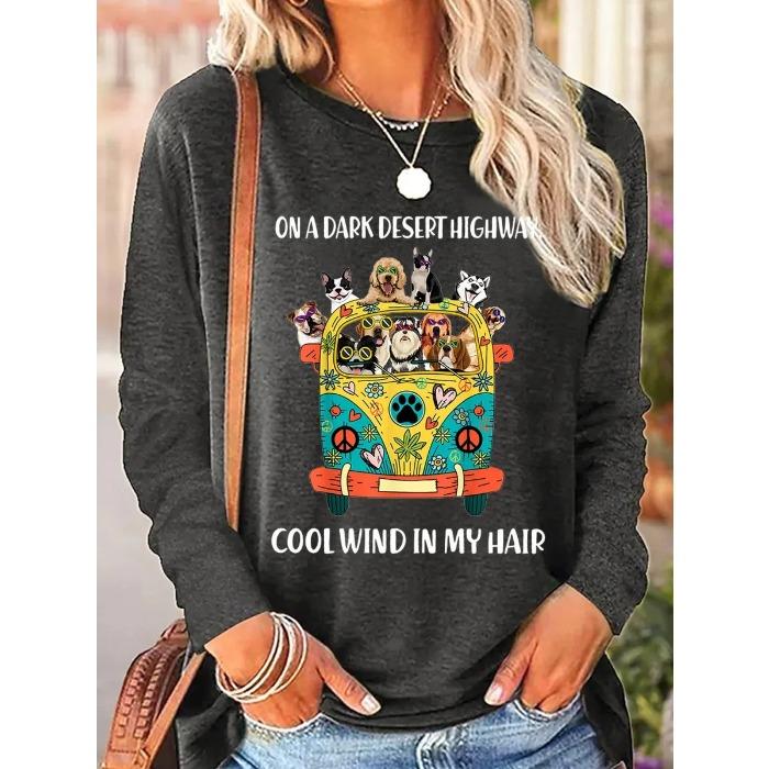 Round Neck 3D Printed Animal Pattern Top Fashionable Casual Long Sleeved Women's T-shirts