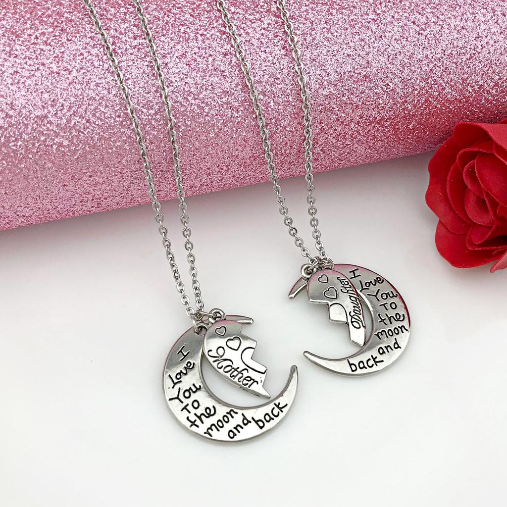 Gifts for Mom I Love You To the Moon and Back Mother Daughter Necklaces Pendant 2pc Set Mothers Day Gifts