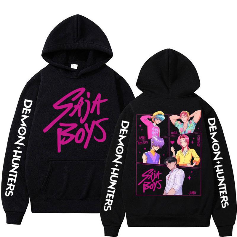 Anime KPop Lovci démonů Saja Chlapecké mikiny Pánské Dámské Trendy Harajuku Mikina Dlouhý rukáv Volná Fleecová Ležérní Streetové oblečení