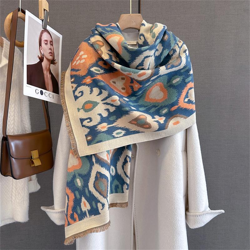 Luxury Brand Cashmere Women Floral Scarf Winter Warm Shawl and Wrap Bandana Pashmina Female Foulard Square Thick Blanket Poncho