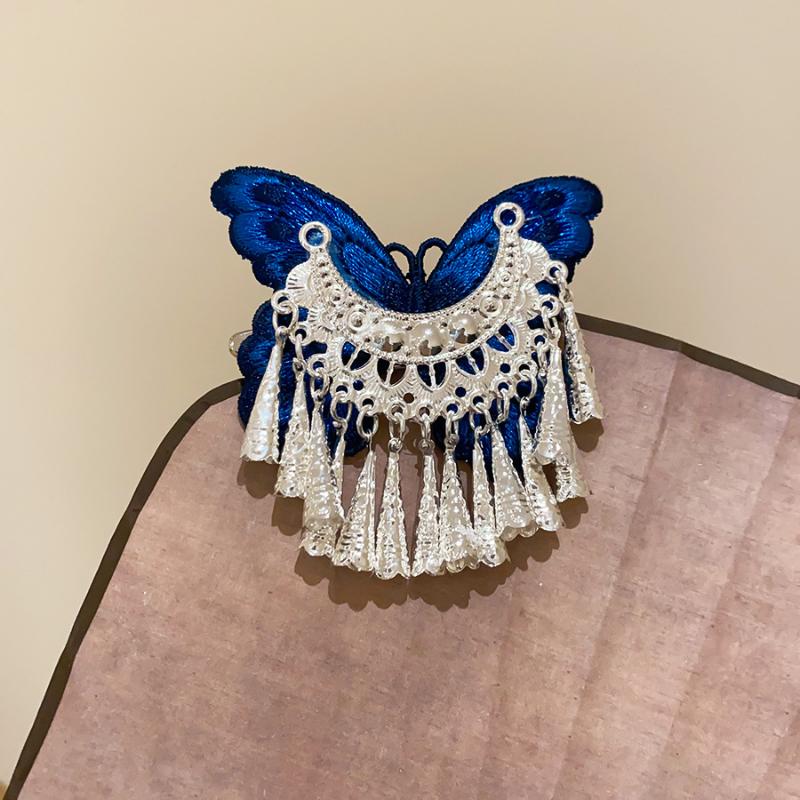 Chinese Style Kniting Butterfly Hair Claws Women'S Purple Long Flower Tassel Shark Grab Clips Vintage Hanfu Headpiece W