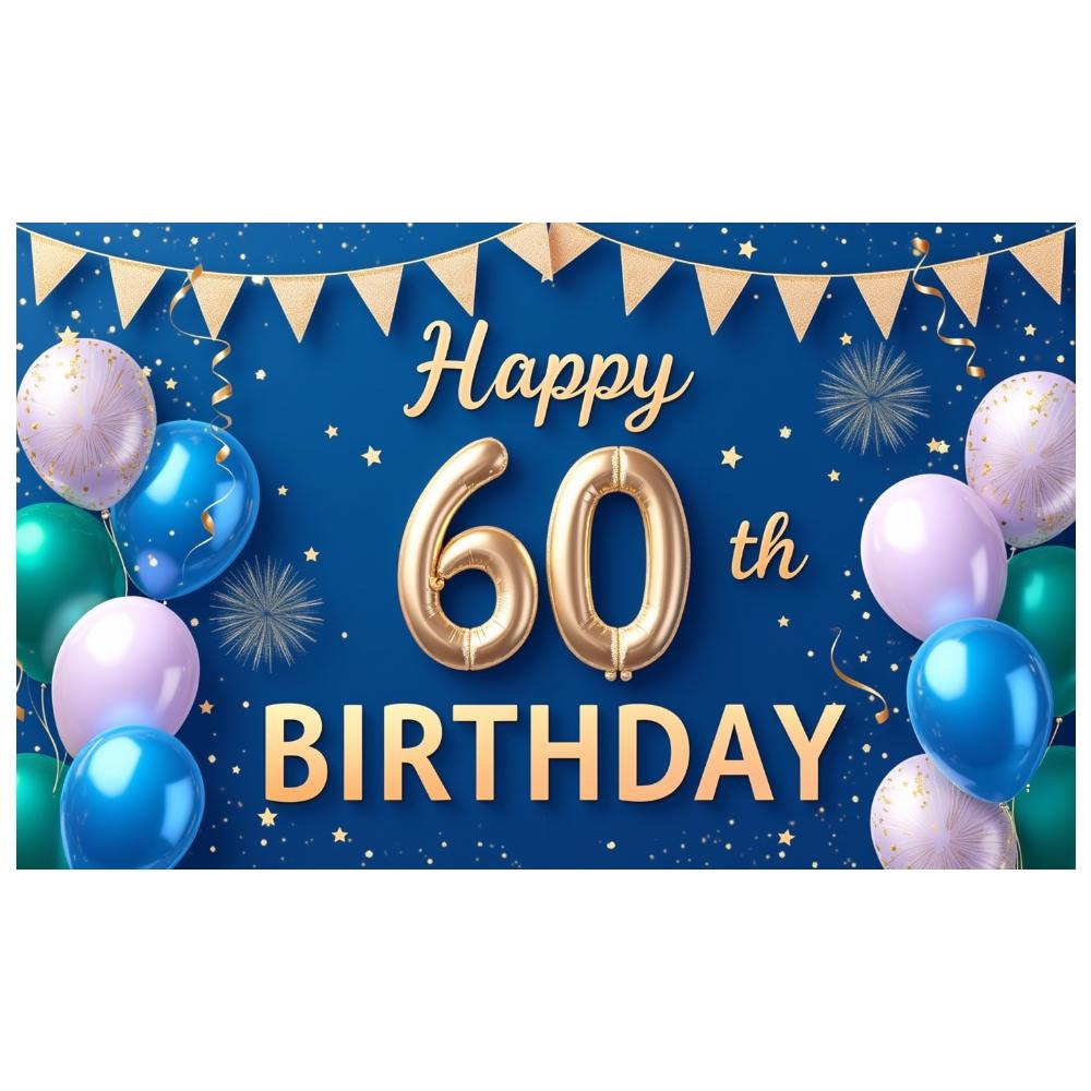 60th Birthday Banner Blue & Green Color Scheme Milestone Birthday Backdrop Milestone Birthday Banner Luxurious For Adult