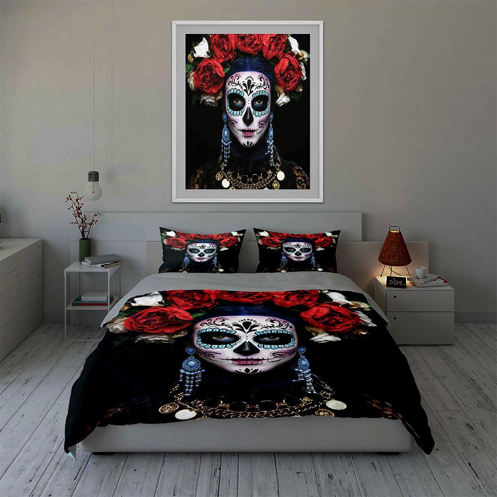 Vivid Floral Skull. Bedding Duvet Cover Sets Duvet Covers Pillowcases Gifts (1 * Duvet Cover 2 * Pillowcases, Without Duvet Insert)