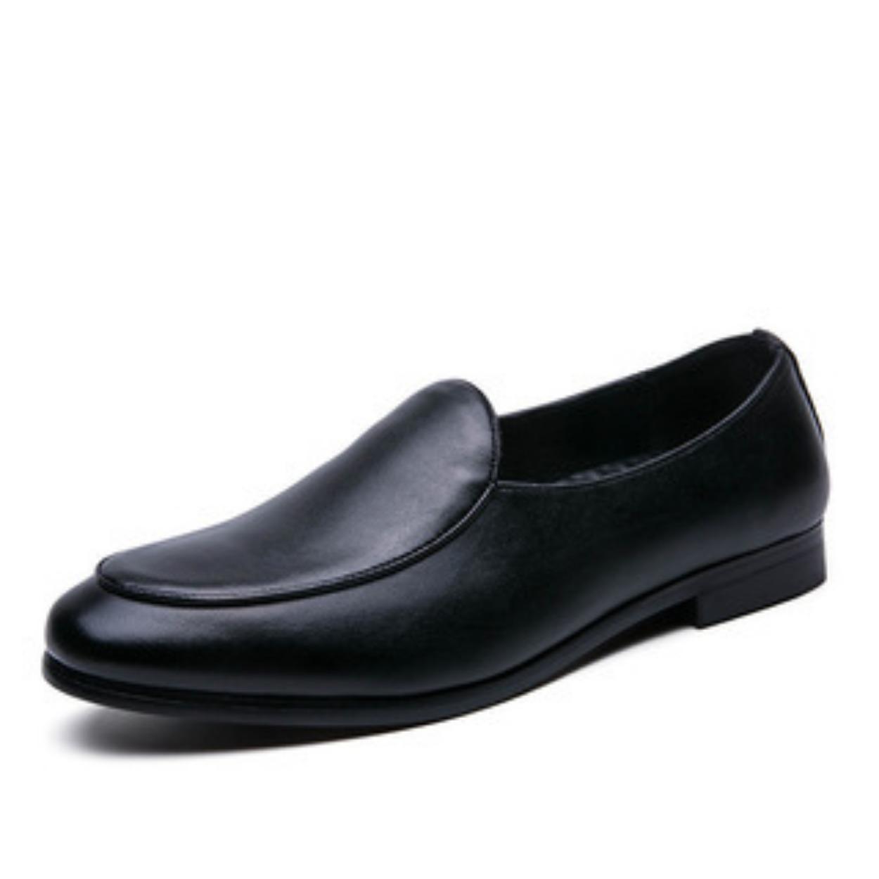 

Трендовые мужские туфли с низким верхом, плотно облегающие ногу, на одной педали, большого размера, в британском простом стиле, деловые кожаные туфли 45 чёрный