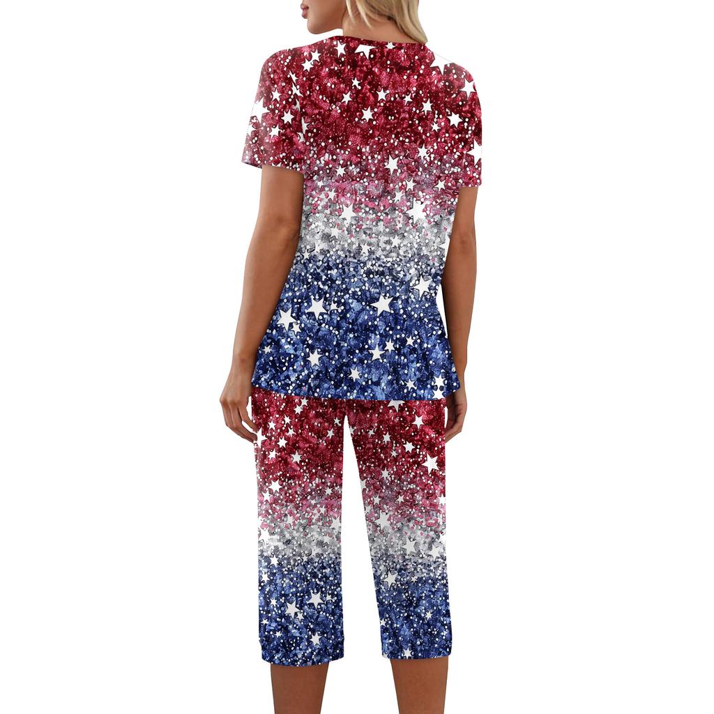 2 Piece Sets For Women Short Sleeve Top And Pants With Pockets Workout Soft Print Sets