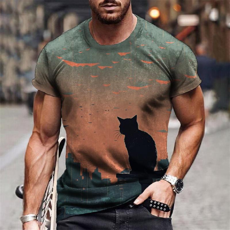 Starry Sky Cat Universe Pattern Funny Animal 3D Printed Men's T-shirts Summer Harajuku Short Sleeve O-Neck Tops