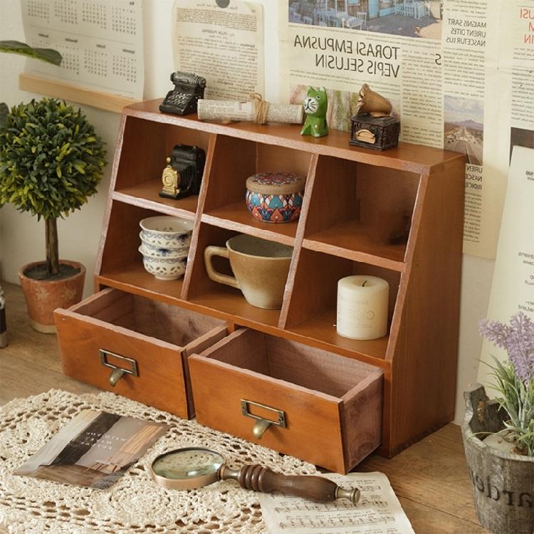 Practical Wood Desktop Organizers 6 Compartments 2 Additional Hide Drawers