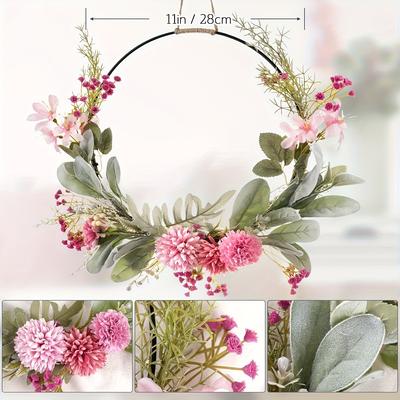 Vintage Pink Chrysanthemum Flower Wreath for Wedding, Home Wall Decor. Perfect for Spring & Summer Holidays. Shop Now!