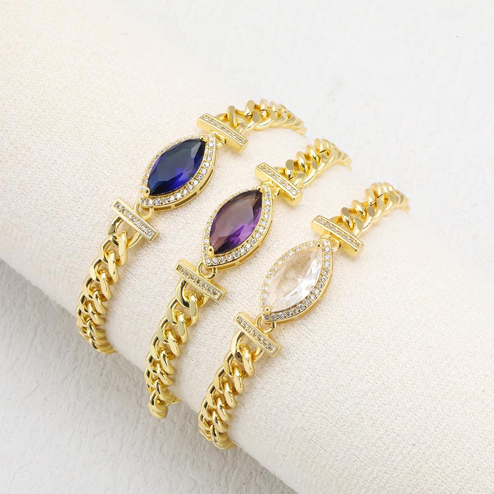 Inlaid Zircon Geometric Oval Zircon Pendant High Color Retention Copper Plated Real Gold European and American Style Elegant Light Luxury Bracelet