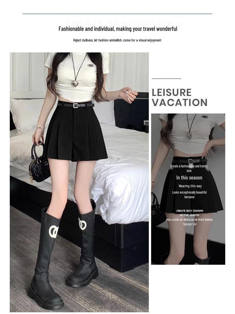 Women's Gray High-Waist Pleated Chiffon A-Line Shorts - Summer Slimming Wide-Leg Casual Skirt Pants
