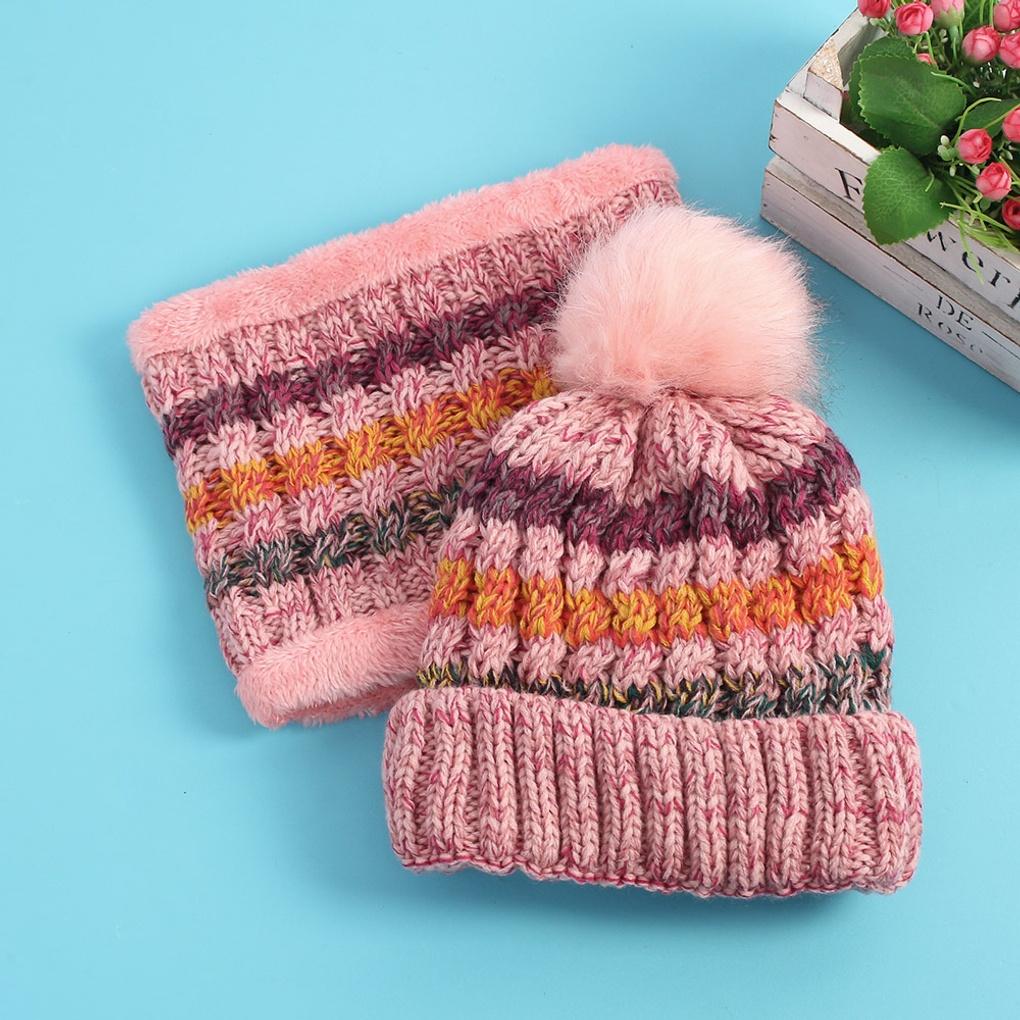 Winter Cold Weather Knit Neck Warmer, Muffler, and Fur Hat Set In Pink