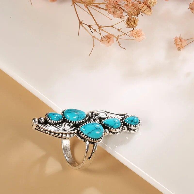 Vintage Sterling Silver Ring Oval Cut Green Turquoise Jewelry Birthday Gift Retro Engagement Princess Party Band Rings