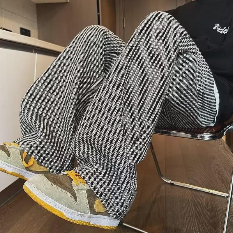 Schwarze Retro Gestreifte Oversize Lässige Weitbein Hose