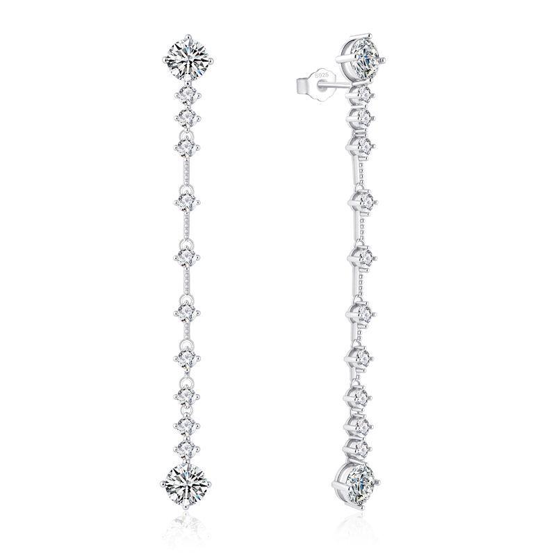 European Tassel Moissanite Earrings, 6 Carat: Super Sparkle Luxury Dangling Studs 925 Silver