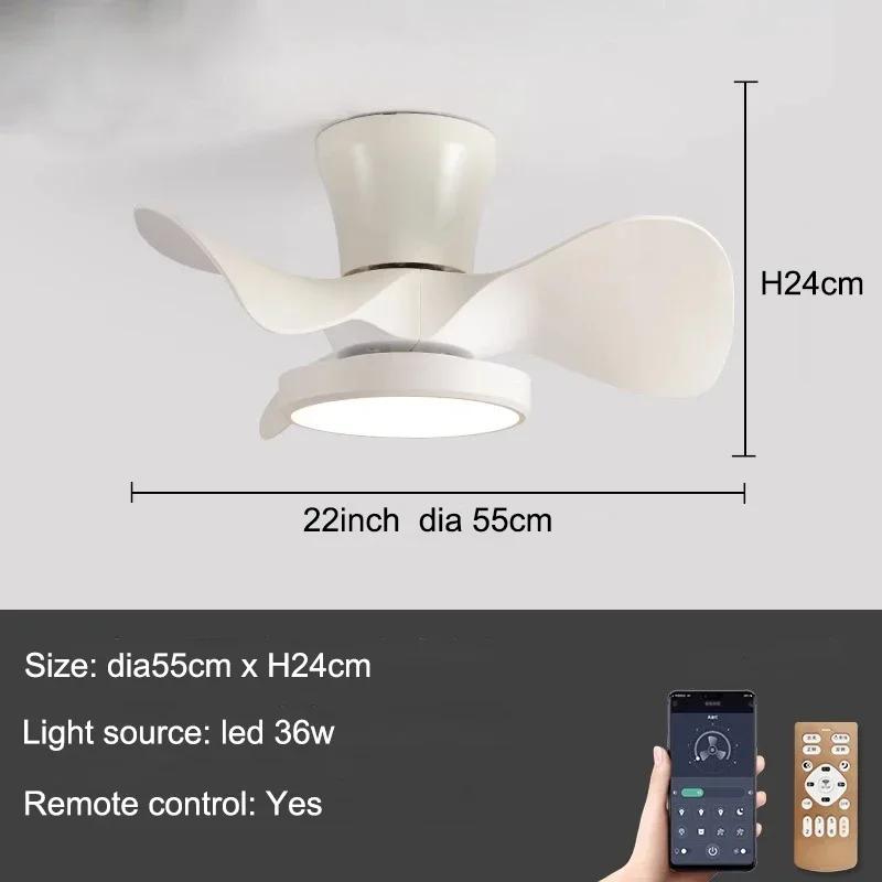 Modern Quiet Ceiling Fan with LED Light 22 Inch Large Air Volume Remote Control for Kitchen Bedroom Dining Room Patio Fan Lamp