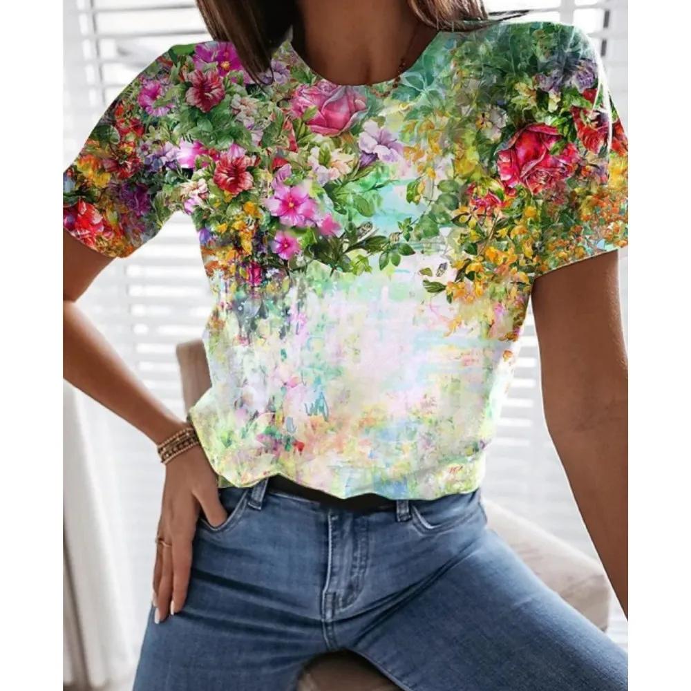 New Flower Petal Pattern T-Shirts Floral 3D Print Women's Short Sleeve Round Neck T Shirt Tees Harajuku Y2K Tops Female Clothing