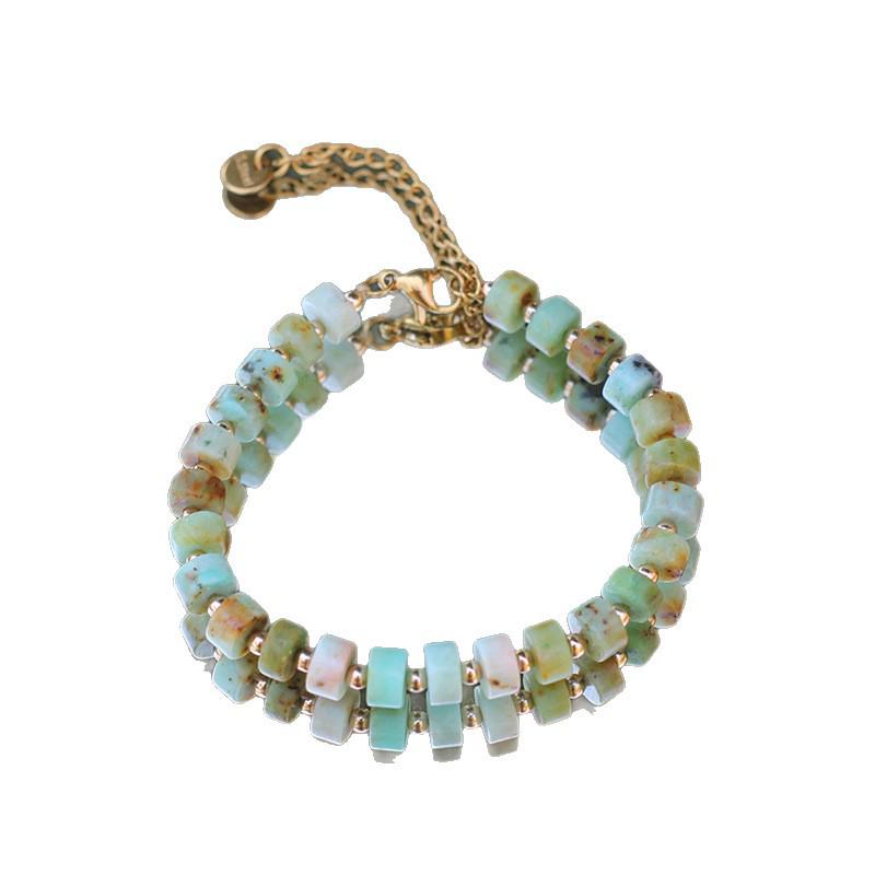 Wykwintna Naturalna Bransoletka z Koralików Amazonitu z Zapięciem ze Stali Nierdzewnej - Retro Styl Etniczny