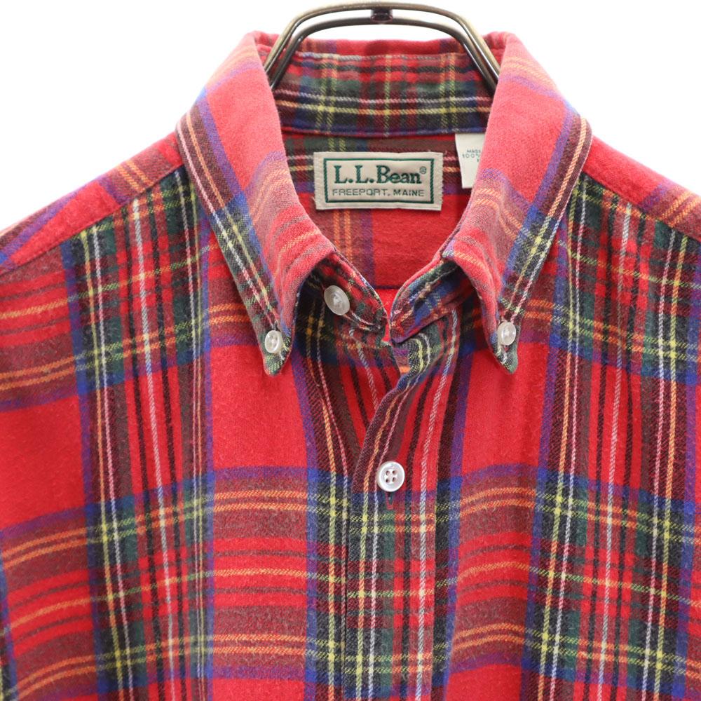 L.L.BEAN 80s Outdoor Made In USA Vintage Check Pattern Long Sleeve Button Down Flannel Shirt Kid's Used