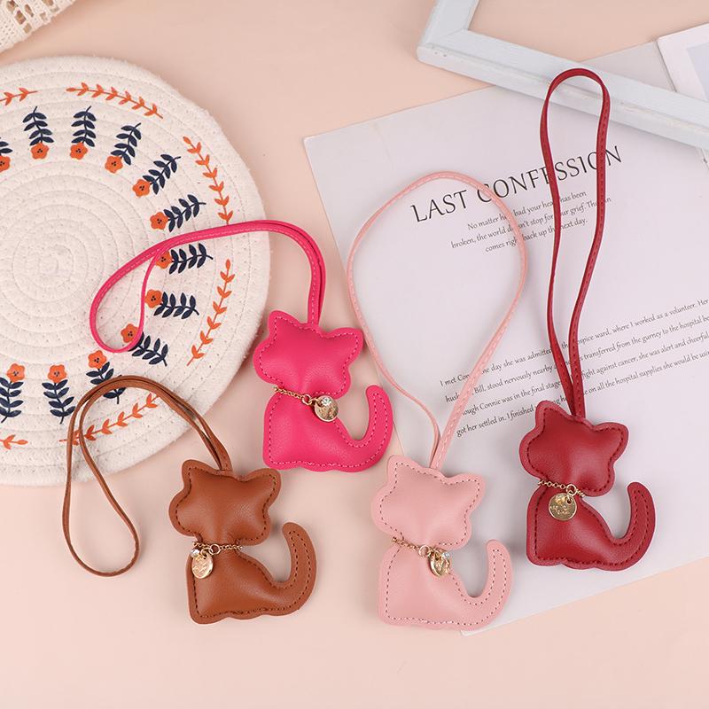 Pu Leather Cat Pendant Keychain Cute Animal Keyring Women Bag Charm Handbag Hanging Decoration For Girl Gifts