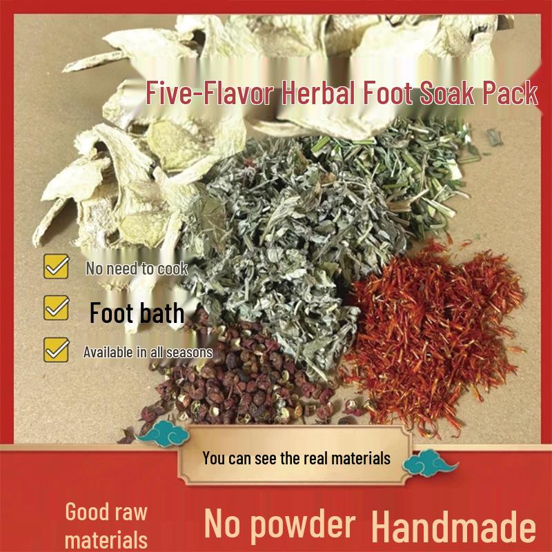 Five-Flavor Foot Soak Pack: Mugwort, Ginger, Red Sichuan Pepper, Motherwort, Dried Ginger - Herbal Bath Soak for Women