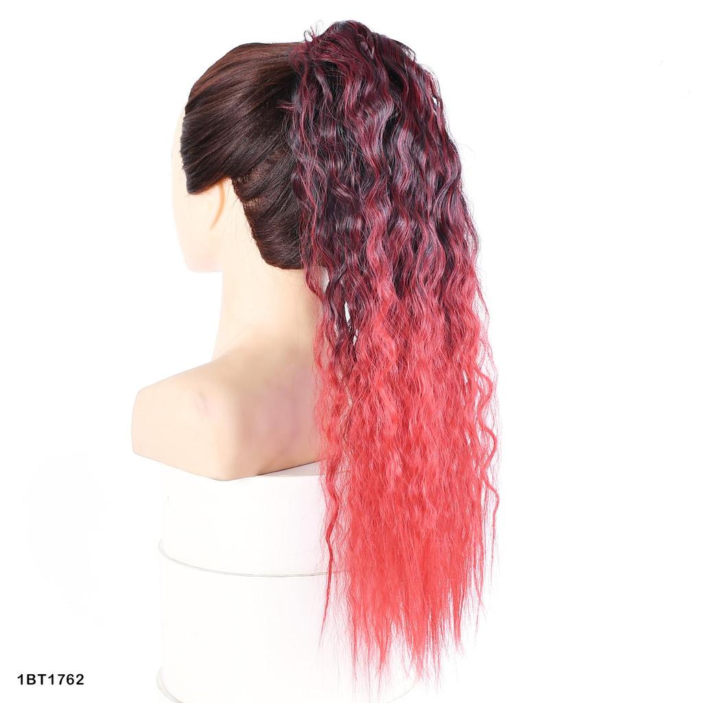 Ponytail Long Kinky Curly Hair Ribbon Ponytail Extension Rainbow Colorful Ombre Color Ponytails