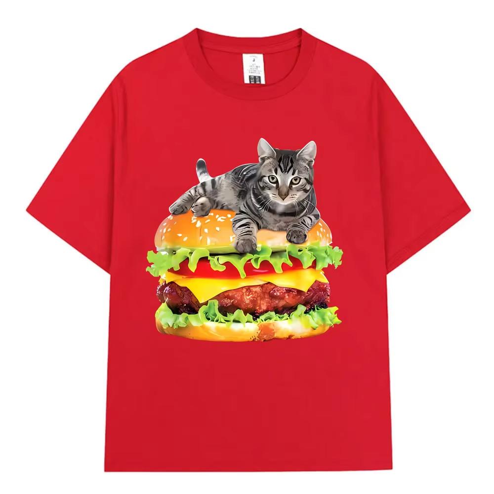 Hamburger Funny Cat Funny Meme TShirt Mens Women Casual Fashion Vintage T Shirts Summer Cotton Oversized Short Sleeve Tshirts