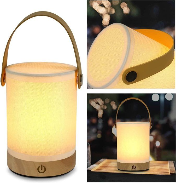 Lampe de table LED sans fil - NETTLIFE - Chevet tactile - Intensité variable - Abat-jour tissu - Bois blanc