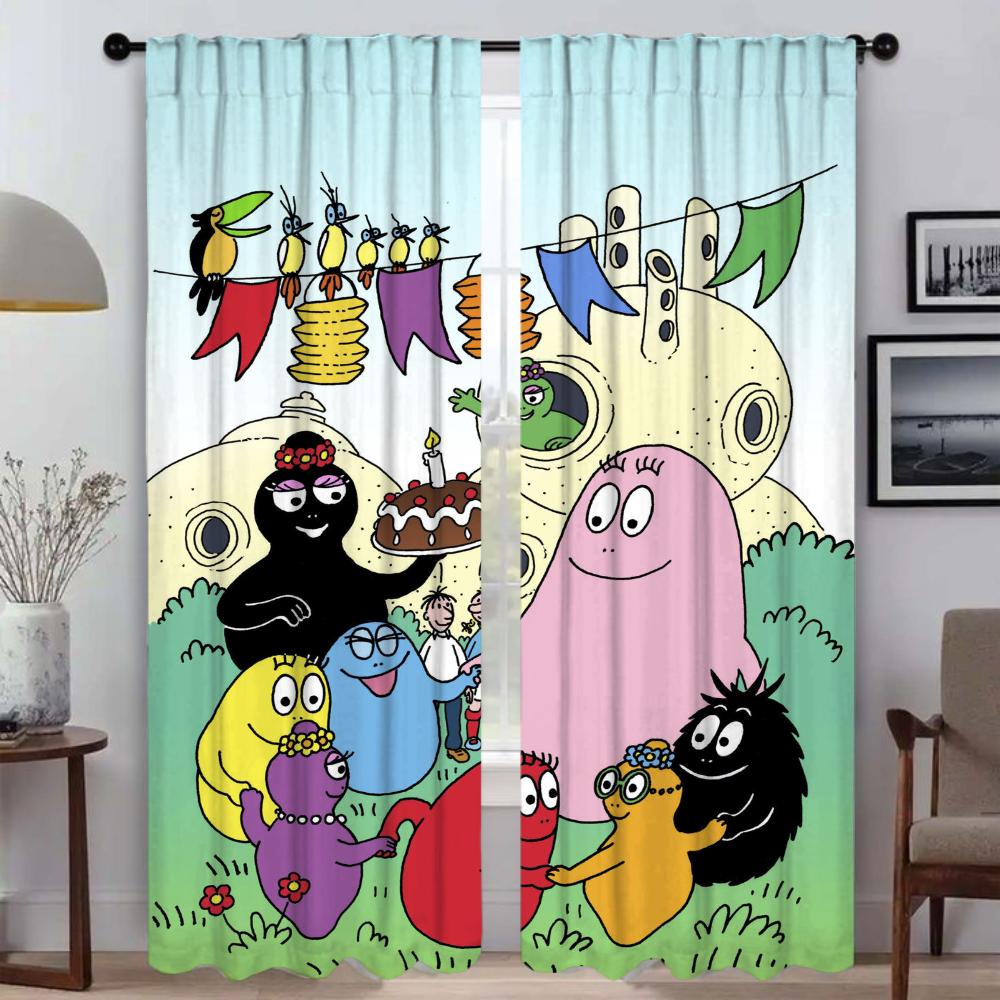Kitchen Curtains 2 Pieces Les Barbapapas Curtains for Bedroom Shades Partition Window Curtain Halloween Decoration Living Room