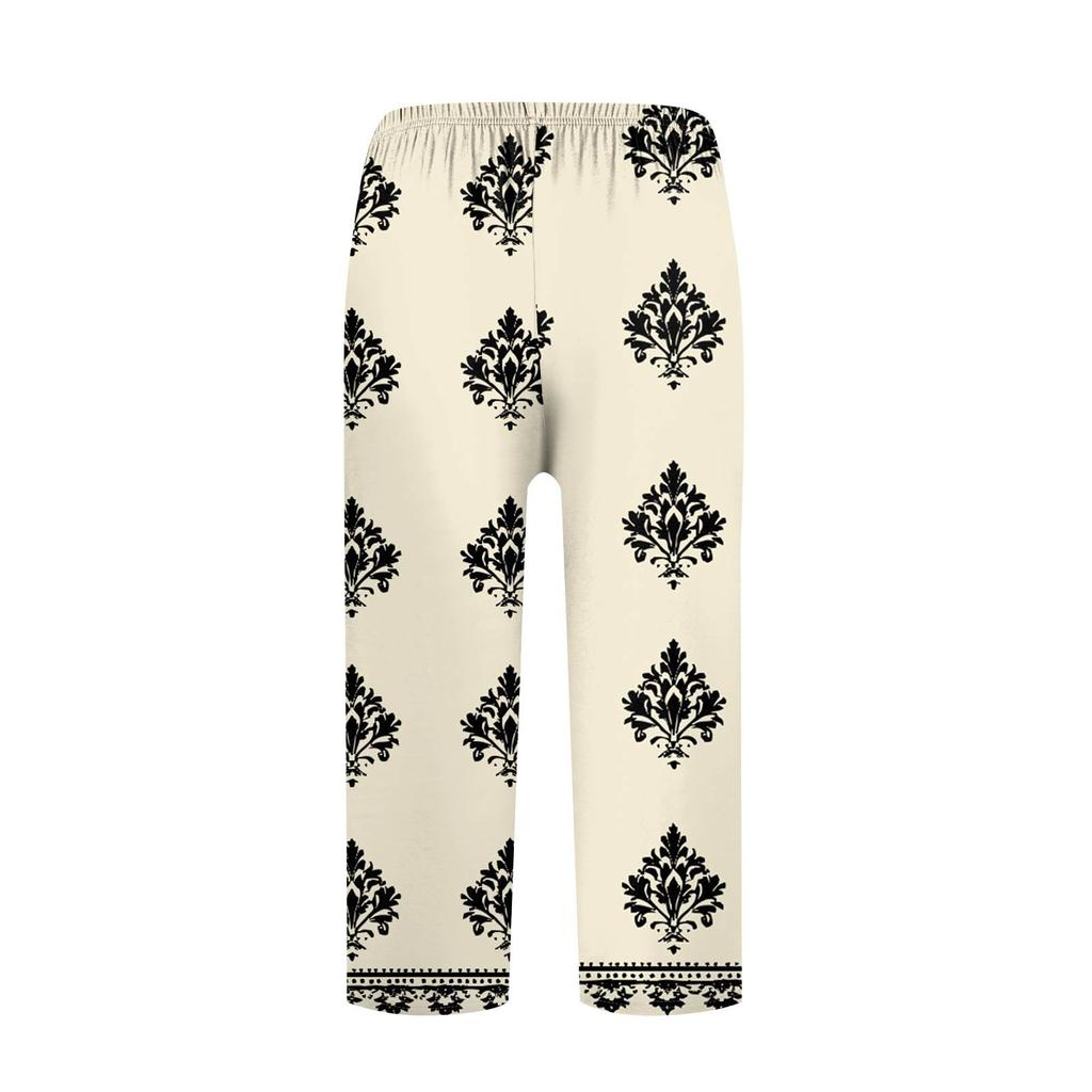 Women's High Waist  Printed Casual Trousers Workout Pants 3/4 Pants