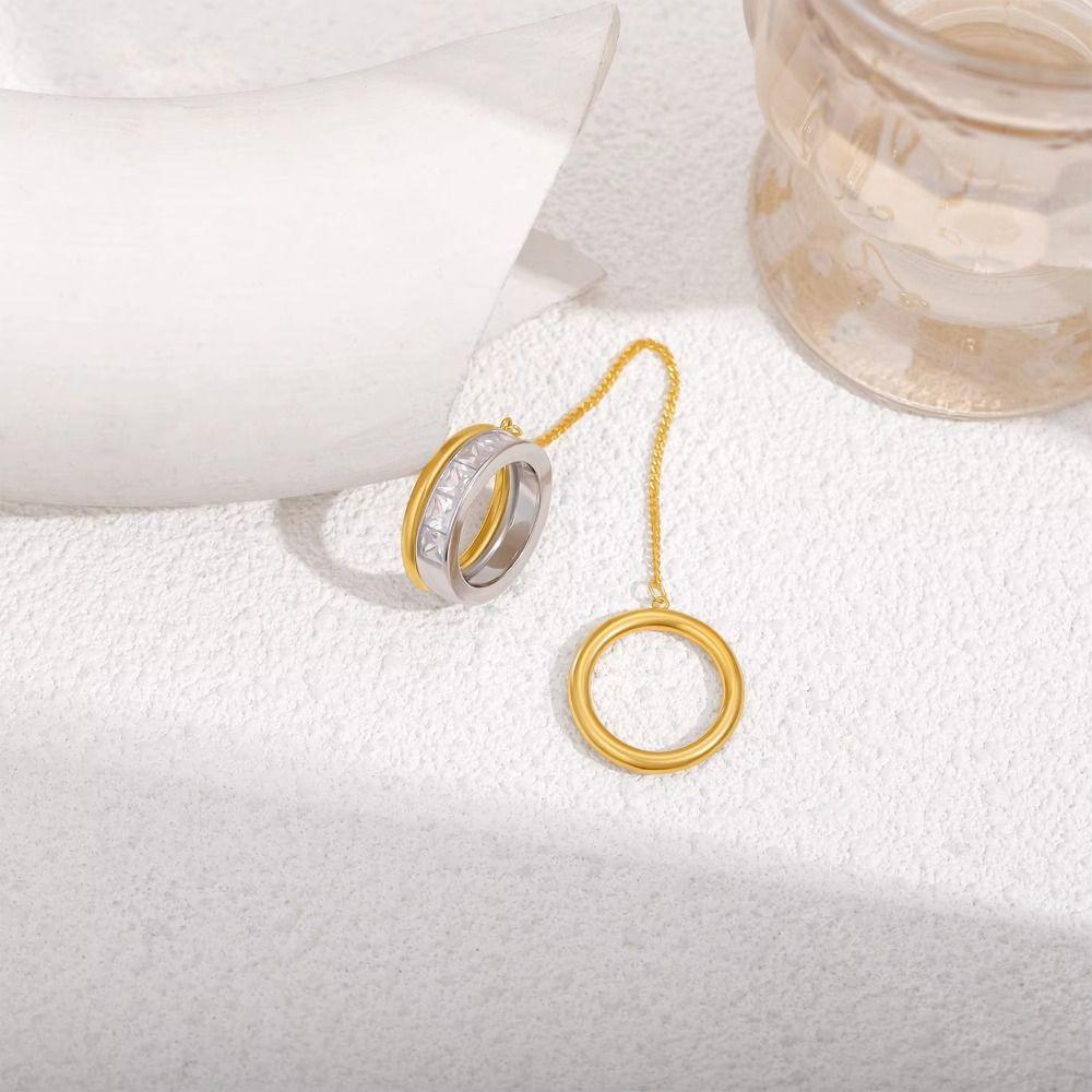 Double Layer Tassel Link Ring Gold Plated Stackable Finger Ring Elegant Chain Ring  Women Girls