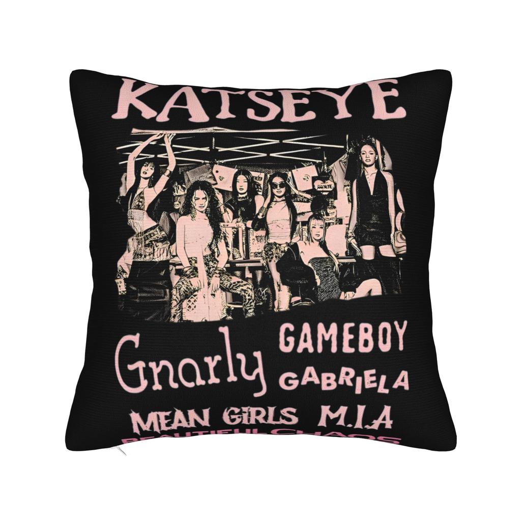 Katseye Kpop Style Square Pillow Cases Cushion Cover Vintage Zippered Decorative Throw Pillow Case Cover For Home 45X45Cm