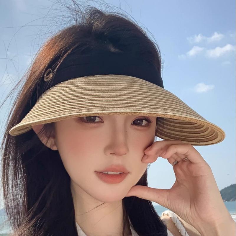 2026 New Simple Wide-Brim Sunshade Visor Hats Women, Summer Foldable And Portable Hat