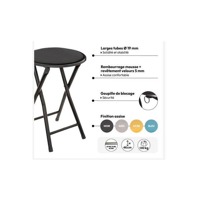 Atmosphera "Mélissa" Velvet Folding Stool - Black - Set of 4