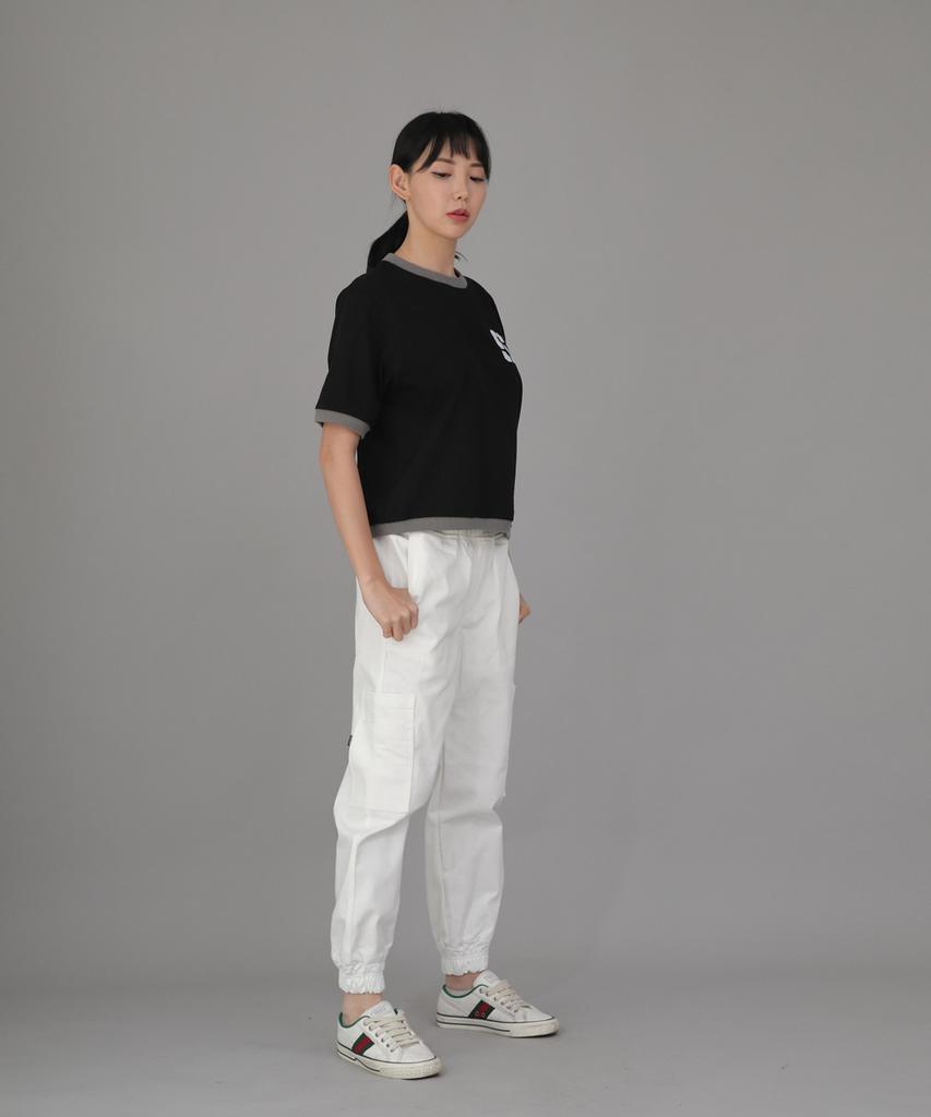 Seinteukeulu Bold Ankle Band Cargo Jogger Pants Bac-328 White