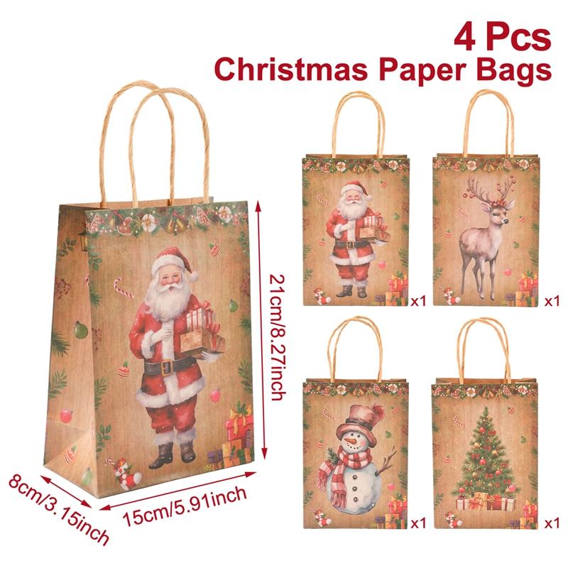 

Christmas Kraft Paper Handbag Merry Christmas Party Decoration 2026 Xmas Santa Claus Gift Bags Navidad Natal New Year Gift 2026 as shown