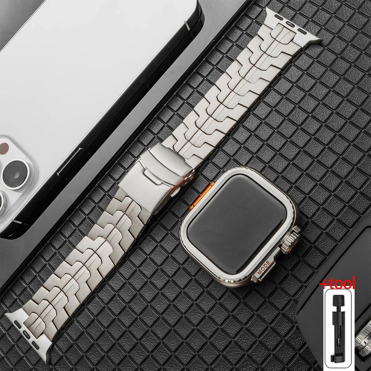 

Розкішний титановий браслет + корпус для Apple Watch Ultra ремінець 44 мм 45 мм 46 49 мм титановий конектор для IWatch серій 10 9 8 7 6 5 4 45mm series 9 8 7