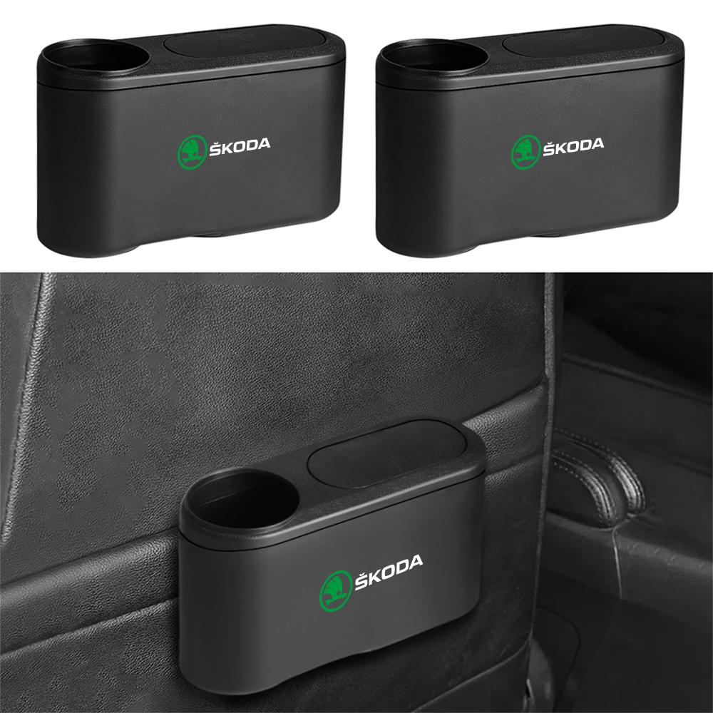For Skoda S Octavia A5 3 2 VRS Vision Kodiaq Favorit Rapid Fabia Car Trash Can Hanging Trash Bin With Drink Holder Organizer Box ES7