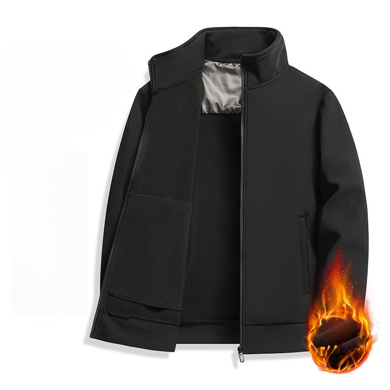 Winter Men's Waterproof and Velvet Thickened Outdoor Casual Solid Color Middle-aged Stand-up Collar Casual Warm Jacket Dad Wear for Men