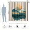 Modern Landscape Bathroom Set - Mountain River Sunshine Shower Curtain, Polyester, With 12 Hooks, Non-Slip Mat, Machine Washable