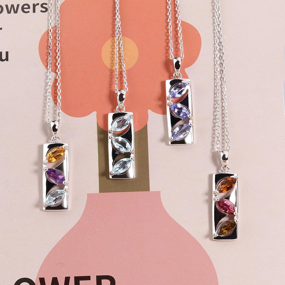 Natürliche Edelstein-Anhänger-Halskette mit buntem Tansanit, himmelblauem Topas-Turmalin-Edelstein, edler Schmuck aus 925er Sterlingsilber