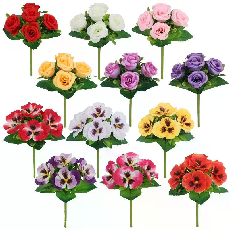 Silk Cloth Artificial Pansy Flowers DIY Phalaenopsis Simulated Rose Bouquet Soft Dyed Edged Flower Bouquet Photography Props