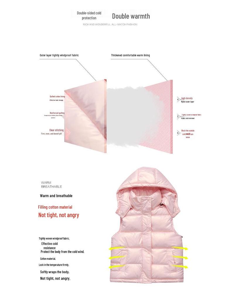 Kids' Hooded Down Cotton Vest: Thickened Sleeveless Jacket for Girls (Autumn/Winter).